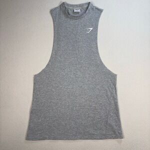 Gymshark Critical Drop Arm Tank Top Men's S Gray Slim Fit Stretch Logo Gym A1A2R